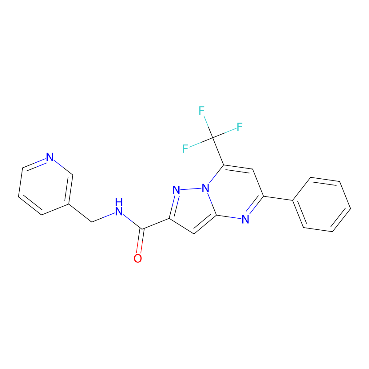 5-phenyl-N-(pyridin-3-ylmethyl)-7-(trifluoromethyl)pyrazolo[1,5-a]pyrimidine-2-carboxamide molecular structure, CAS 312617-55-3