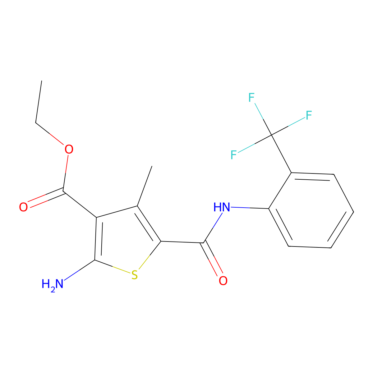 Ethyl 2-amino-4-methyl-5-{[2-(trifluoromethyl)phenyl]carbamoyl}thiophene-3-carboxylate molecular structure, CAS 312619-71-9