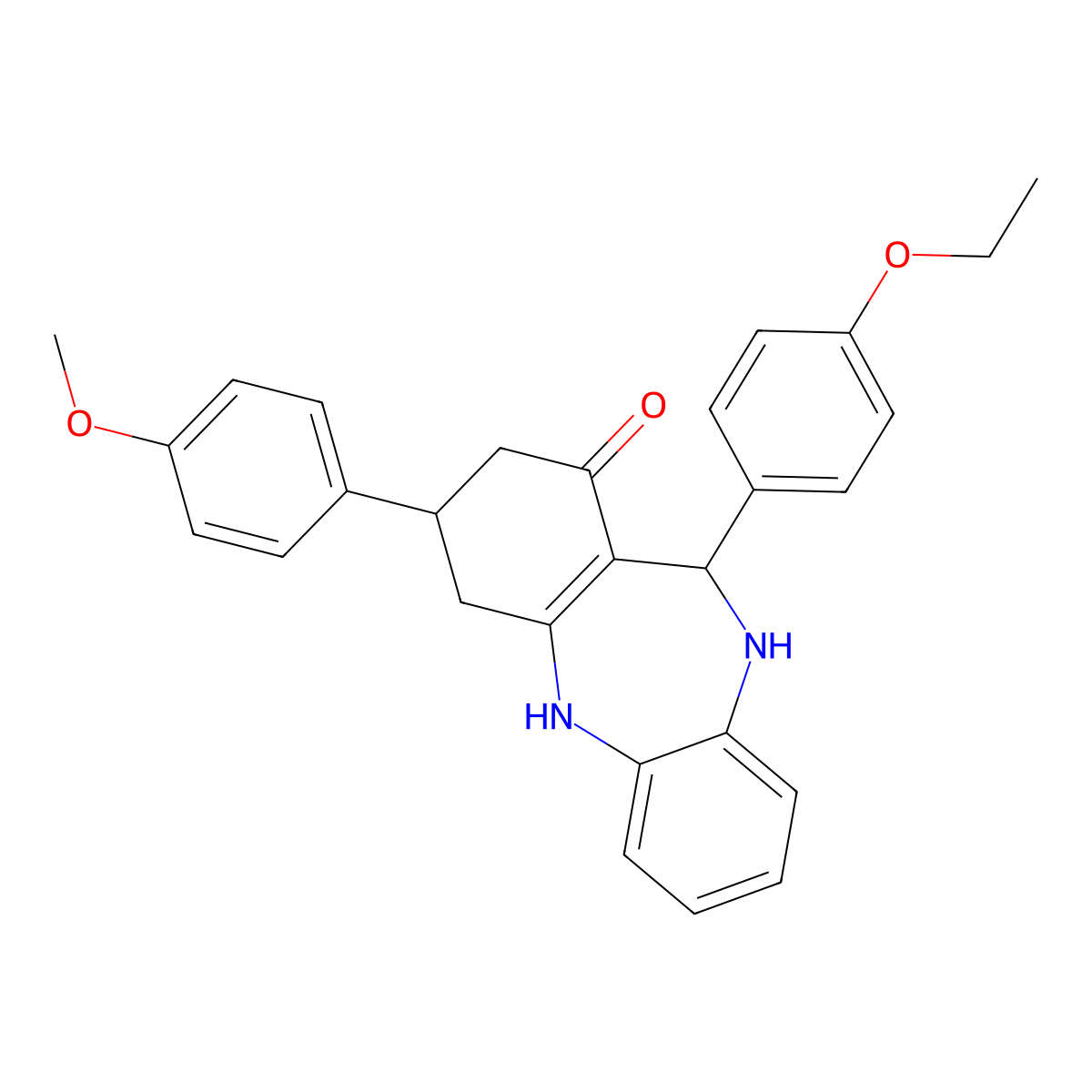 6-(4-Ethoxyphenyl)-9-(4-methoxyphenyl)-5,6,8,9,10,11-hexahydrobenzo[b][1,4]benzodiazepin-7-one molecular structure, CAS 312619-89-9
