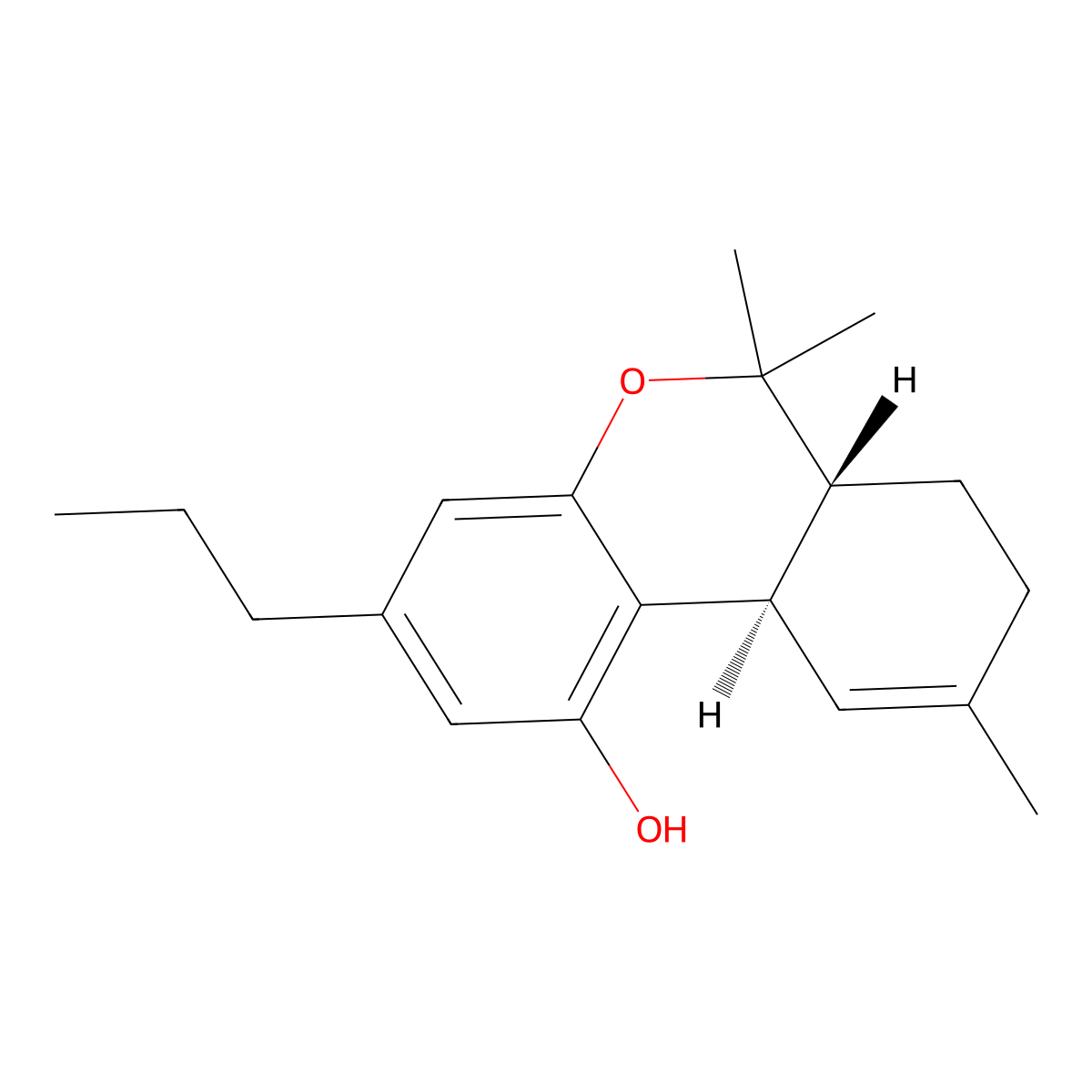 Tetrahydrocannabivarin molecular structure, CAS 31262-37-0