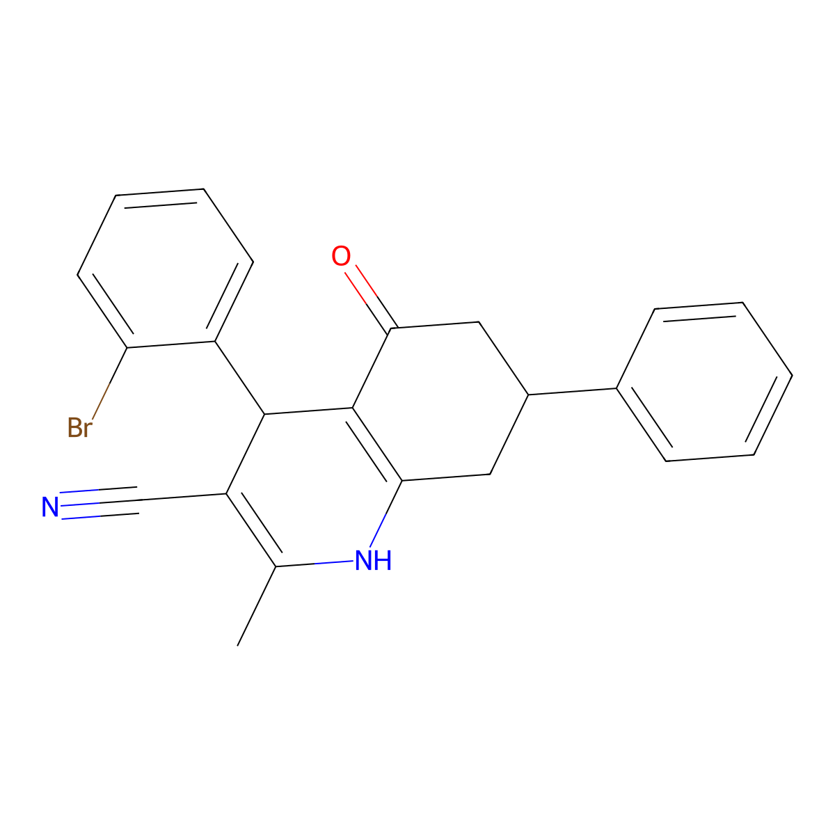 4-(2-bromophenyl)-2-methyl-5-oxo-7-phenyl-4,6,7,8-tetrahydro-1H-quinoline-3-carbonitrile molecular structure, CAS 312620-14-7