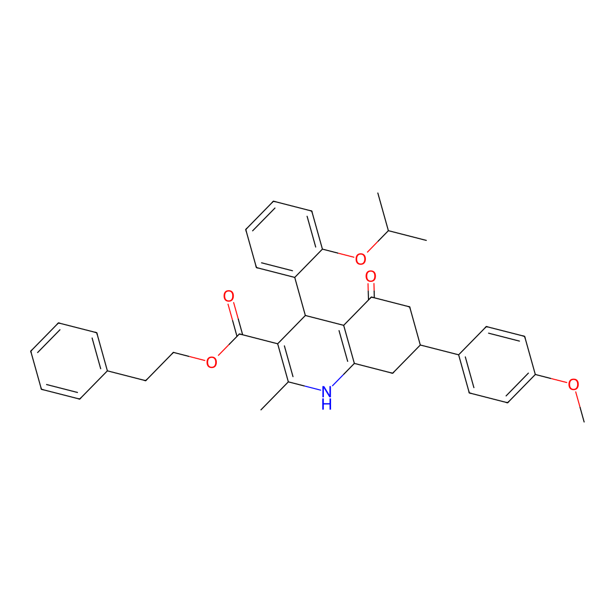 2-Phenylethyl 7-(4-methoxyphenyl)-2-methyl-5-oxo-4-[2-(propan-2-yloxy)phenyl]-1,4,5,6,7,8-hexahydroquinoline-3-carboxylate molecular structure, CAS 312620-27-2