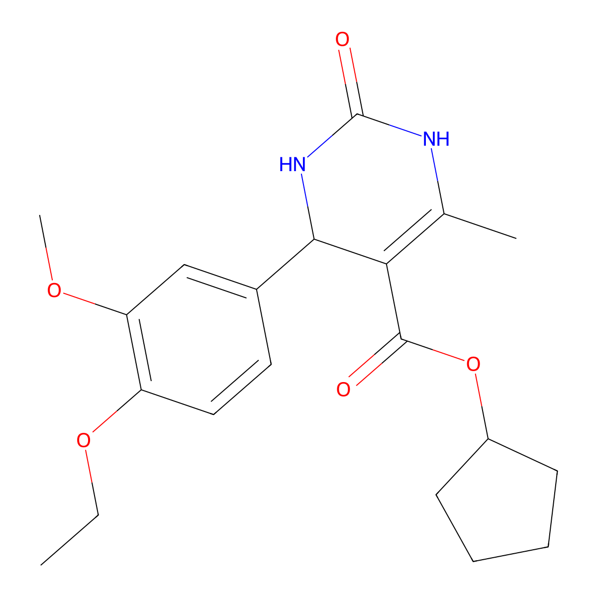Cyclopentyl 4-(4-ethoxy-3-methoxyphenyl)-6-methyl-2-oxo-1,2,3,4-tetrahydropyrimidine-5-carboxylate molecular structure, CAS 312620-35-2