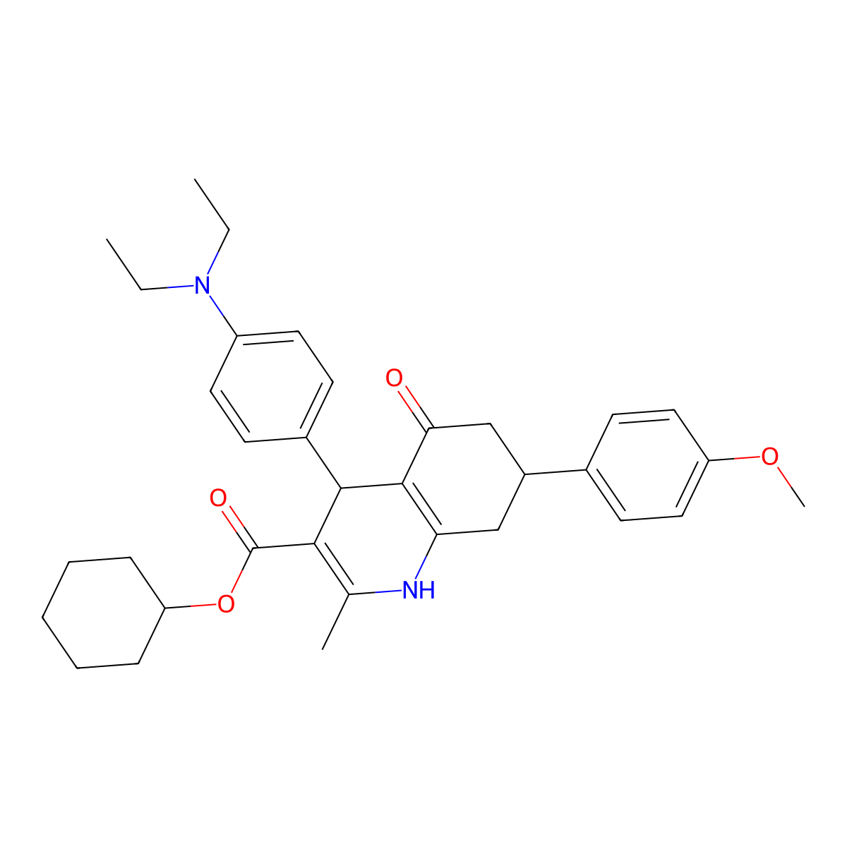 Cyclohexyl 4-[4-(diethylamino)phenyl]-7-(4-methoxyphenyl)-2-methyl-5-oxo-1,4,5,6,7,8-hexahydroquinoline-3-carboxylate molecular structure, CAS 312620-36-3