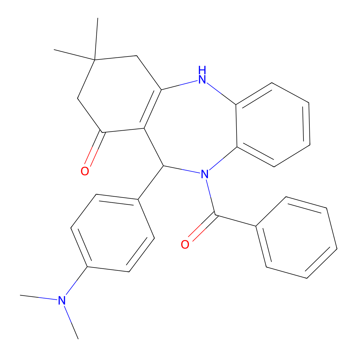 5-Benzoyl-6-[4-(dimethylamino)phenyl]-9,9-dimethyl-6,8,10,11-tetrahydrobenzo[b][1,4]benzodiazepin-7-one molecular structure, CAS 312621-11-7