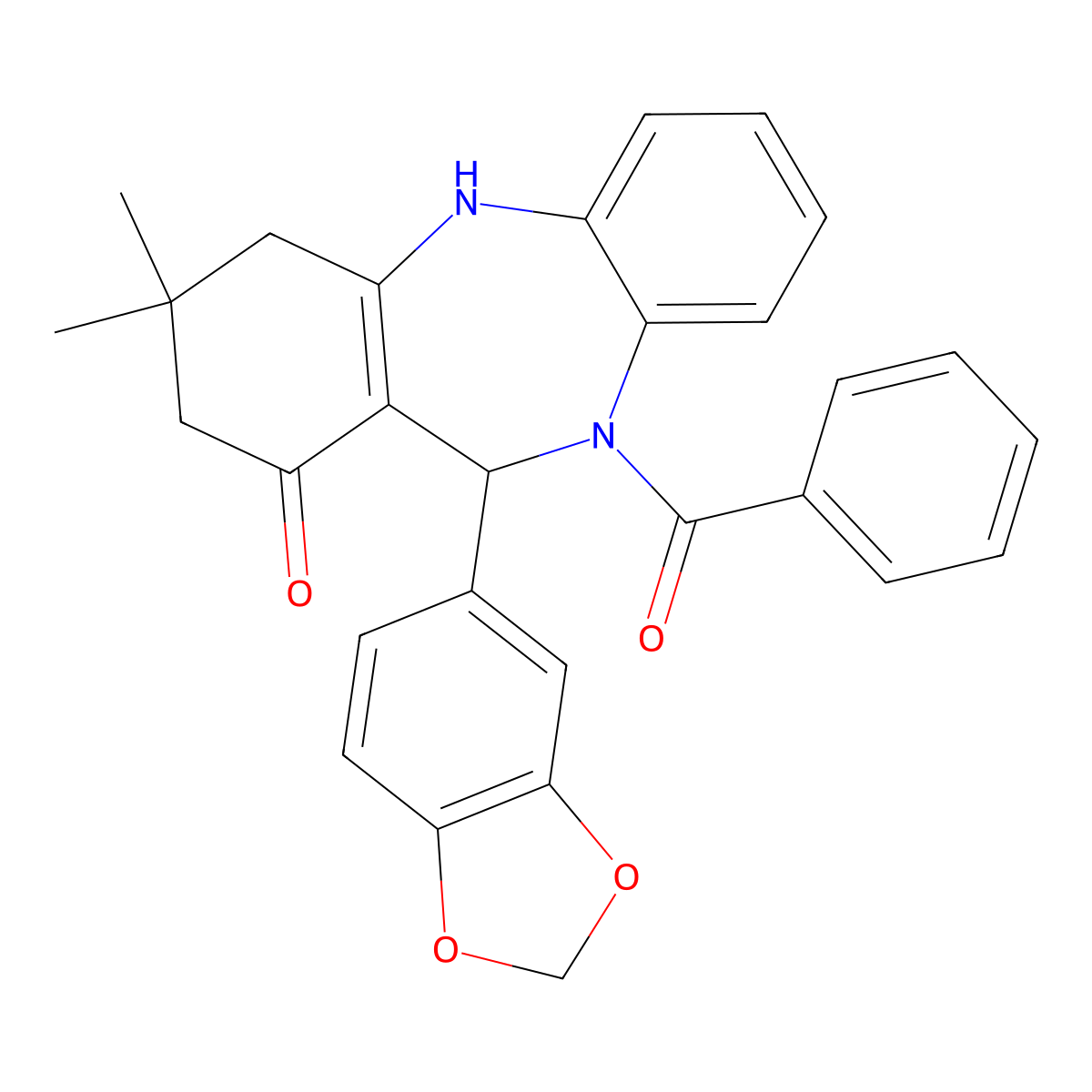 6-(1,3-Benzodioxol-5-yl)-5-benzoyl-9,9-dimethyl-6,8,10,11-tetrahydrobenzo[b][1,4]benzodiazepin-7-one molecular structure, CAS 312621-13-9