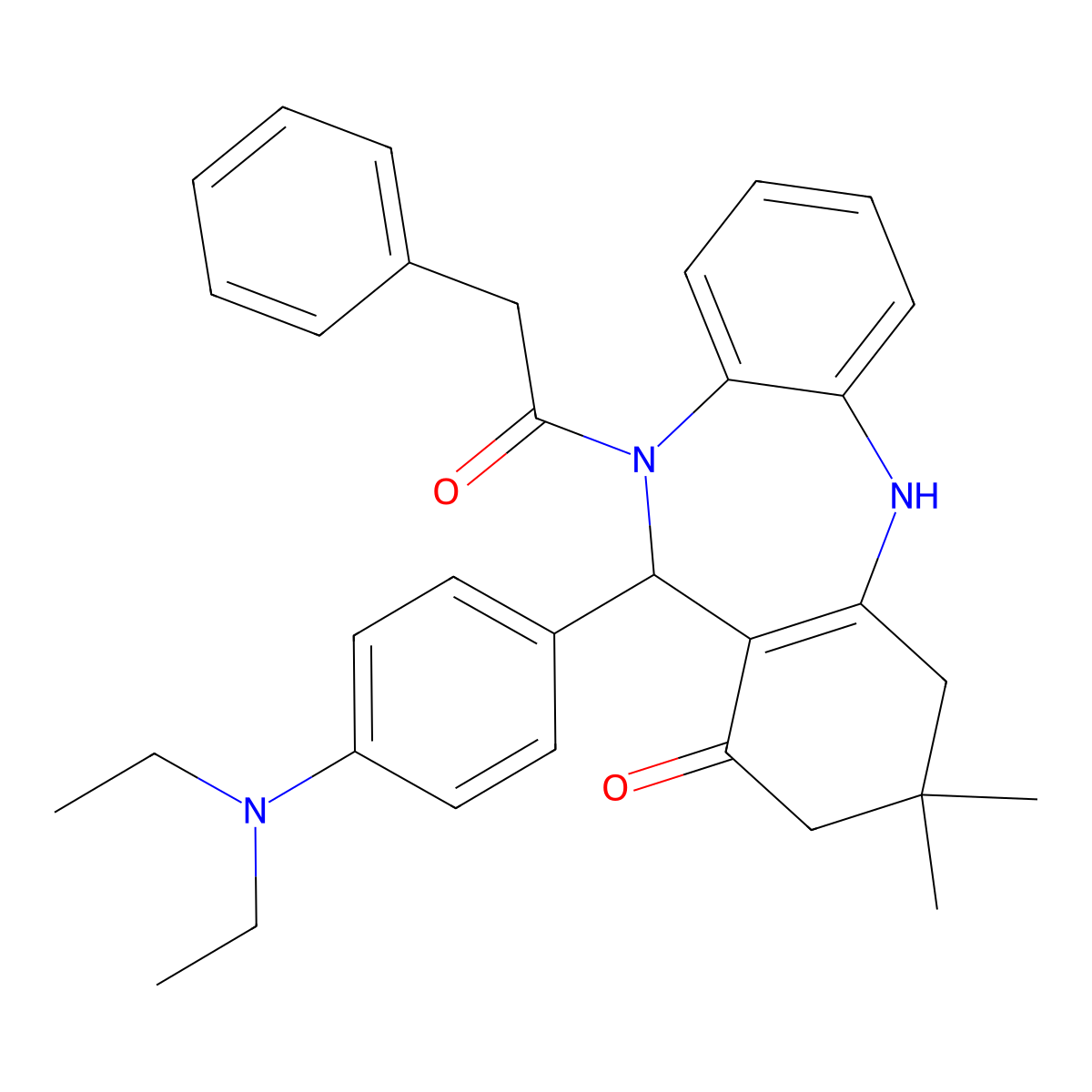 6-[4-(Diethylamino)phenyl]-9,9-dimethyl-5-(2-phenylacetyl)-6,8,10,11-tetrahydrobenzo[b][1,4]benzodiazepin-7-one molecular structure, CAS 312621-14-0