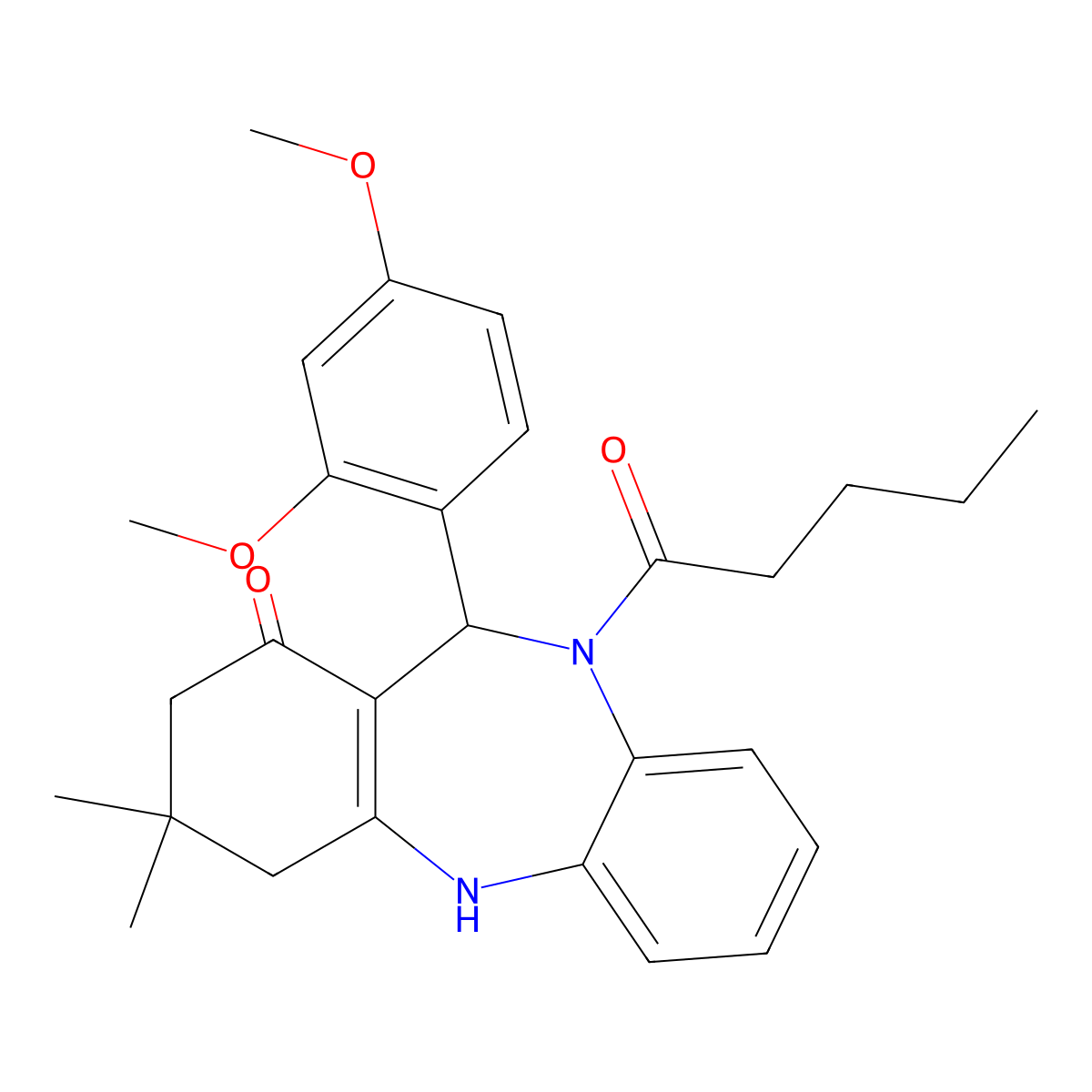 6-(2,4-Dimethoxyphenyl)-9,9-dimethyl-5-pentanoyl-6,8,10,11-tetrahydrobenzo[b][1,4]benzodiazepin-7-one molecular structure, CAS 312621-17-3