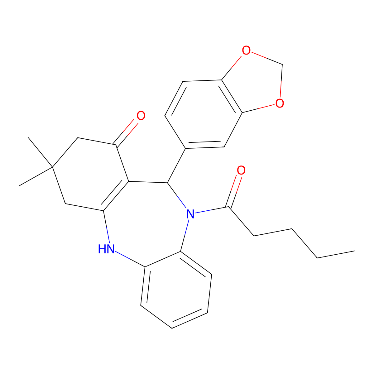 6-(1,3-Benzodioxol-5-yl)-9,9-dimethyl-5-pentanoyl-6,8,10,11-tetrahydrobenzo[b][1,4]benzodiazepin-7-one molecular structure, CAS 312621-19-5