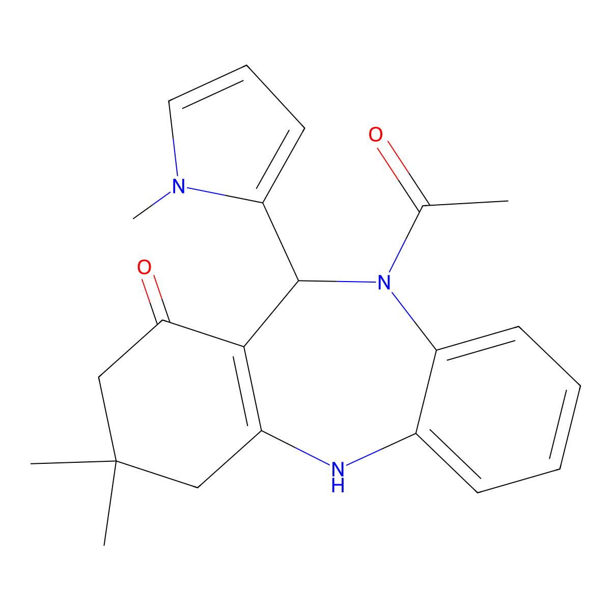 5-Acetyl-9,9-dimethyl-6-(1-methylpyrrol-2-yl)-6,8,10,11-tetrahydrobenzo[b][1,4]benzodiazepin-7-one molecular structure, CAS 312621-21-9
