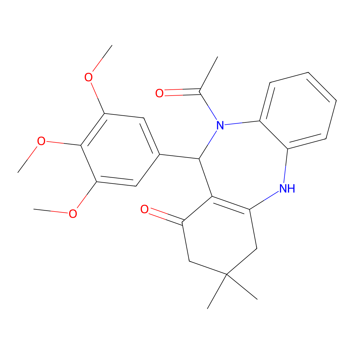 10-acetyl-3,3-dimethyl-11-(3,4,5-trimethoxyphenyl)-2,3,4,5,10,11-hexahydro-1H-dibenzo[b,e][1,4]diazepin-1-one molecular structure, CAS 312621-24-2