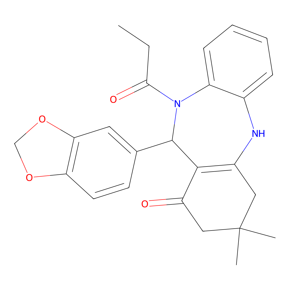 6-(1,3-Benzodioxol-5-yl)-9,9-dimethyl-5-propanoyl-6,8,10,11-tetrahydrobenzo[b][1,4]benzodiazepin-7-one molecular structure, CAS 312621-32-2