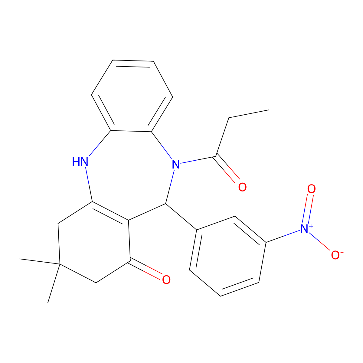 11-{3-nitrophenyl}-3,3-dimethyl-10-propionyl-2,3,4,5,10,11-hexahydro-1H-dibenzo[b,e][1,4]diazepin-1-one molecular structure, CAS 312621-36-6