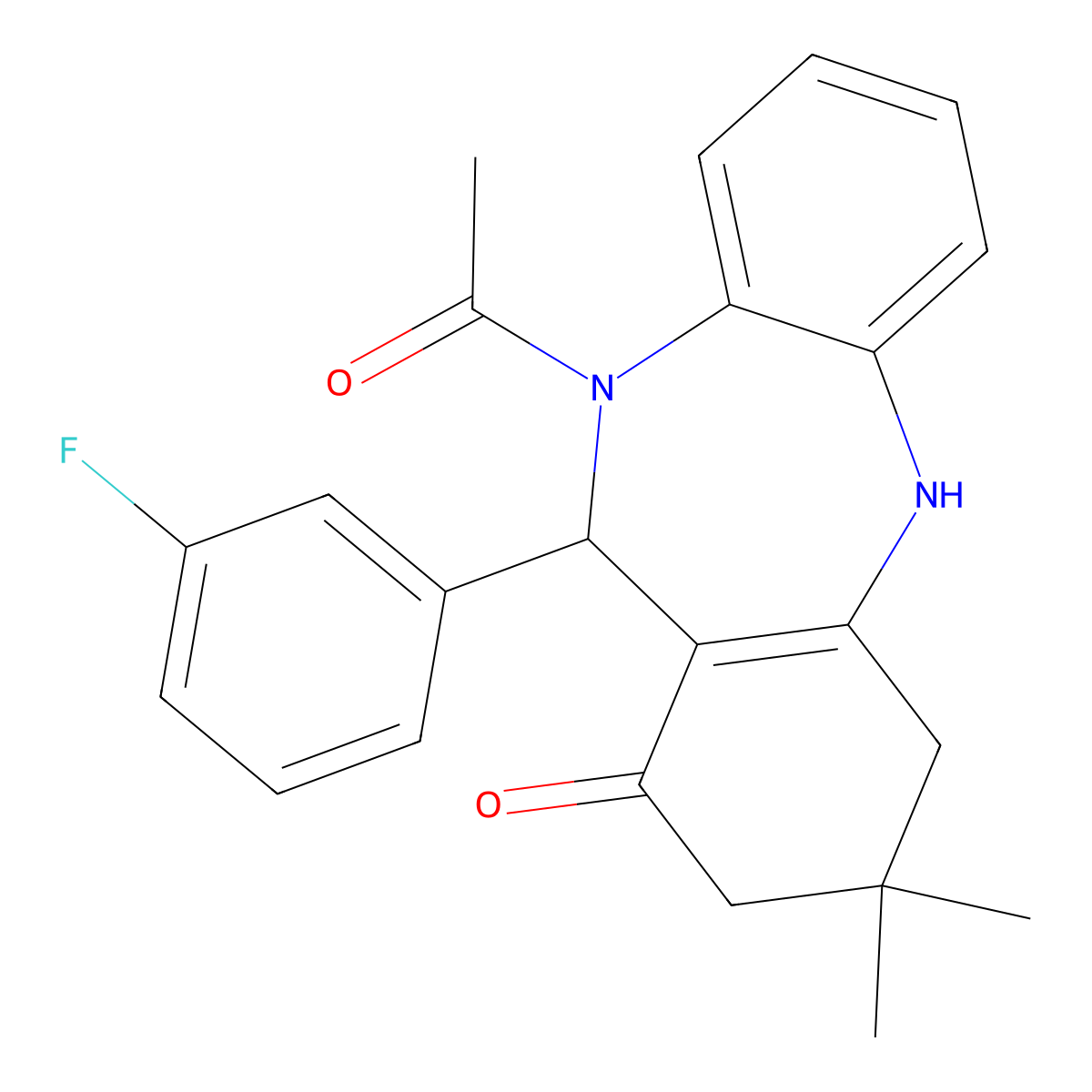 5-Acetyl-6-(3-fluorophenyl)-9,9-dimethyl-6,8,10,11-tetrahydrobenzo[b][1,4]benzodiazepin-7-one molecular structure, CAS 312621-37-7