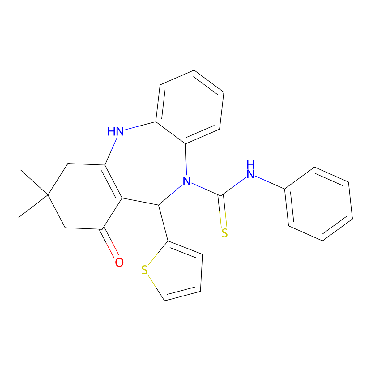 9,9-dimethyl-7-oxo-N-phenyl-6-thiophen-2-yl-6,8,10,11-tetrahydrobenzo[b][1,4]benzodiazepine-5-carbothioamide molecular structure, CAS 312621-44-6