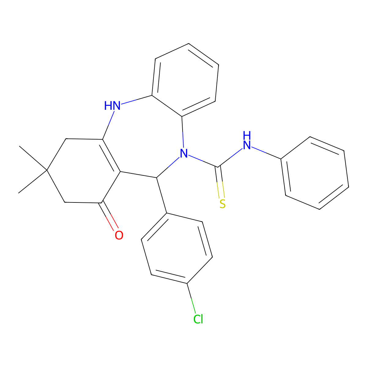 6-(4-chlorophenyl)-9,9-dimethyl-7-oxo-N-phenyl-6,8,10,11-tetrahydrobenzo[b][1,4]benzodiazepine-5-carbothioamide molecular structure, CAS 312621-46-8