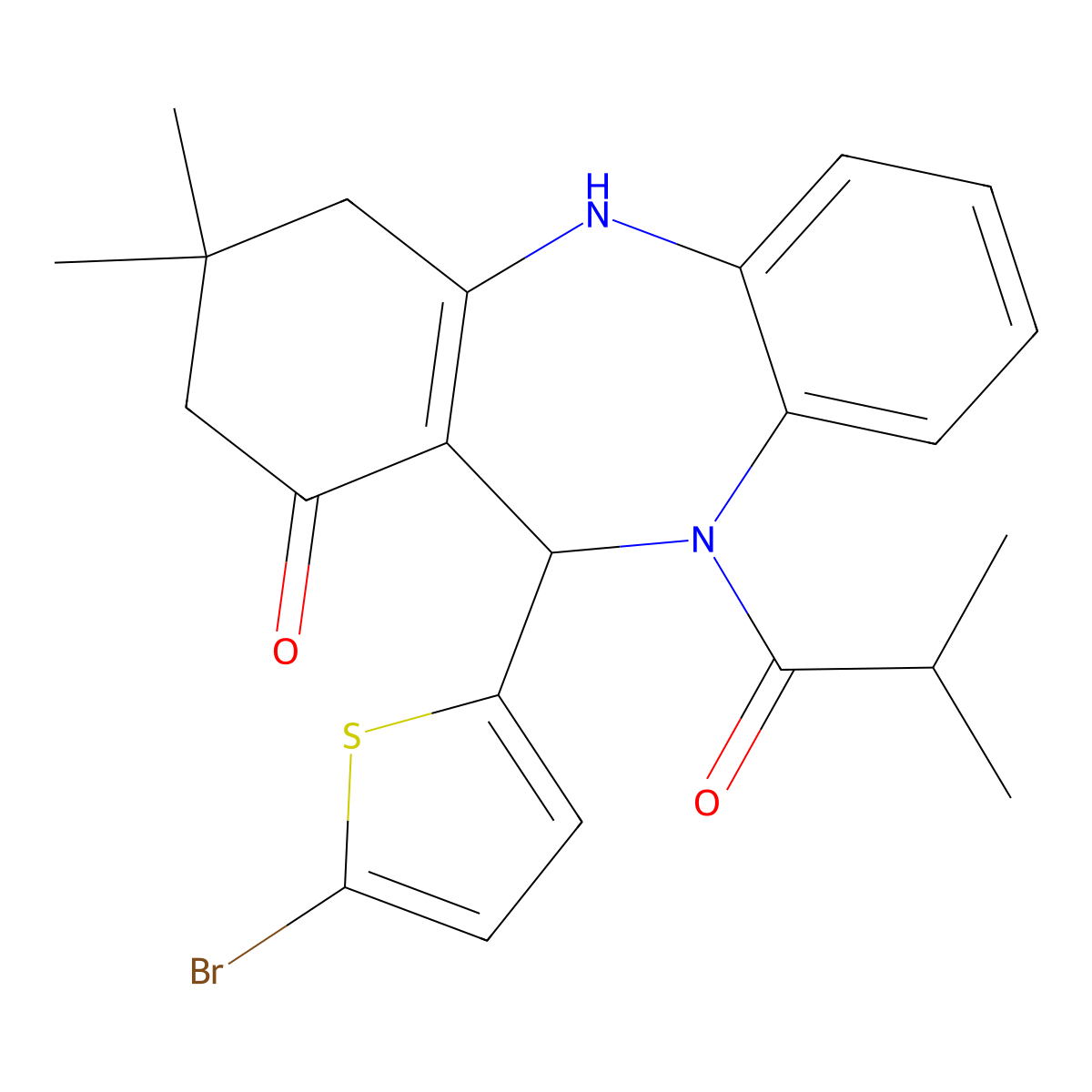 6-(5-Bromothiophen-2-yl)-9,9-dimethyl-5-(2-methylpropanoyl)-6,8,10,11-tetrahydrobenzo[b][1,4]benzodiazepin-7-one molecular structure, CAS 312621-49-1