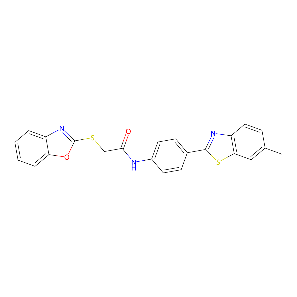 2-(1,3-benzoxazol-2-ylsulfanyl)-N-[4-(6-methyl-1,3-benzothiazol-2-yl)phenyl]acetamide molecular structure, CAS 312621-53-7