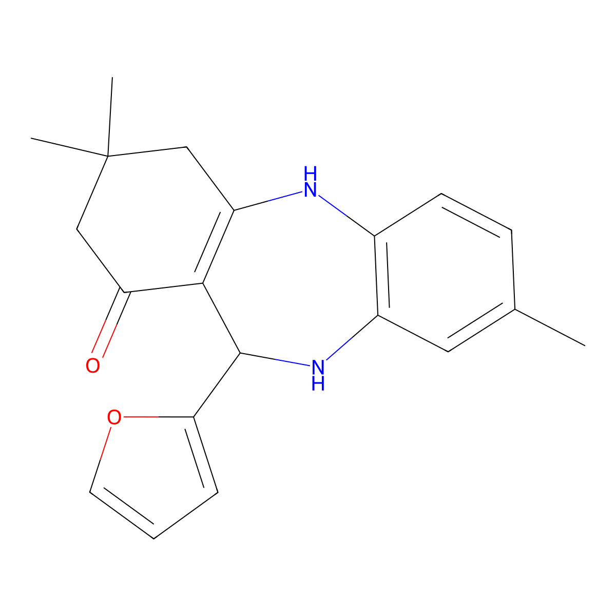6-(furan-2-yl)-3,9,9-trimethyl-6,8,10,11-tetrahydro-5H-benzo[b][1,4]benzodiazepin-7-one molecular structure, CAS 312621-54-8
