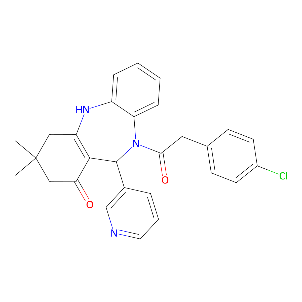5-[2-(4-Chlorophenyl)acetyl]-9,9-dimethyl-6-pyridin-3-yl-6,8,10,11-tetrahydrobenzo[b][1,4]benzodiazepin-7-one molecular structure, CAS 312621-56-0