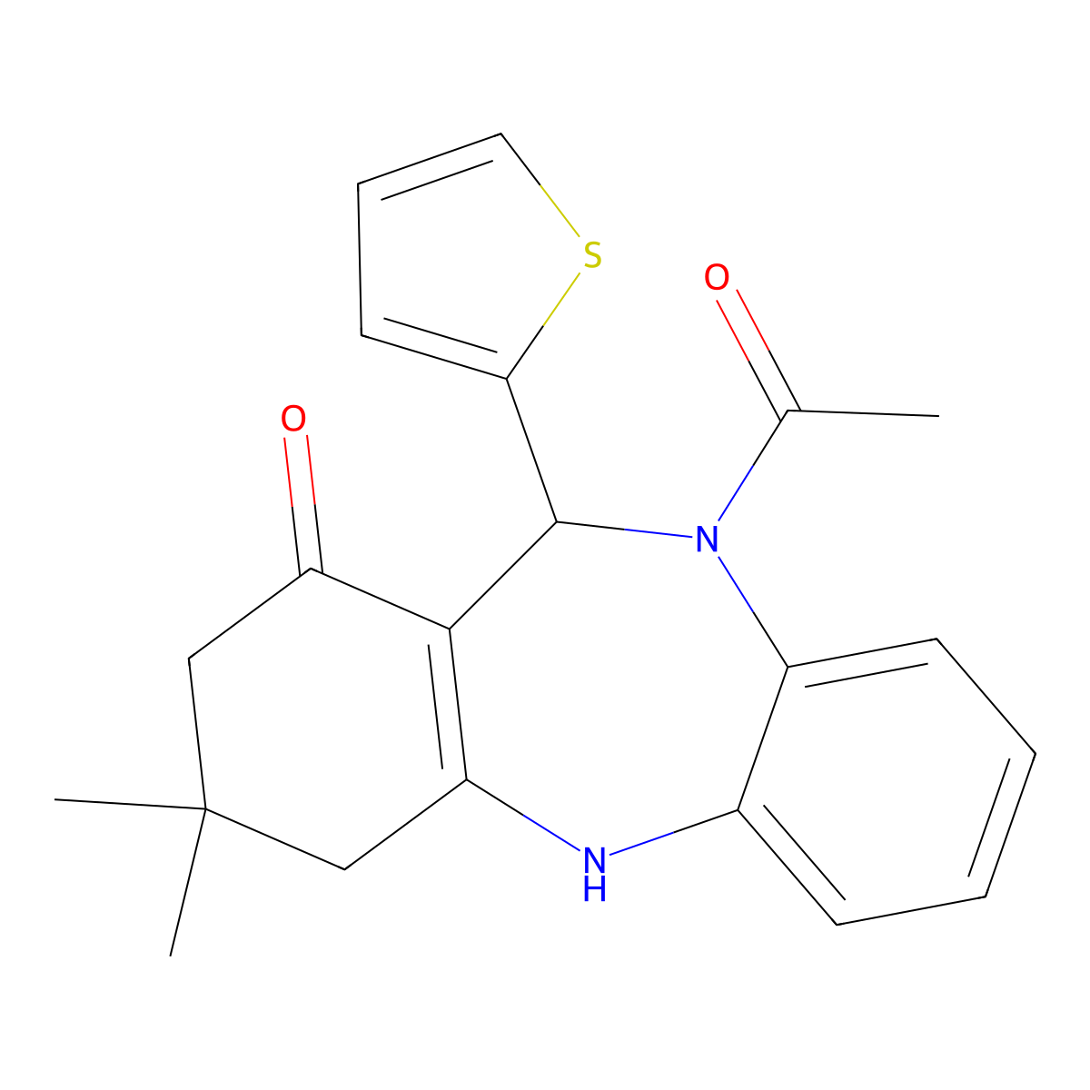 5-Acetyl-9,9-dimethyl-6-thiophen-2-yl-6,8,10,11-tetrahydrobenzo[b][1,4]benzodiazepin-7-one molecular structure, CAS 312621-59-3