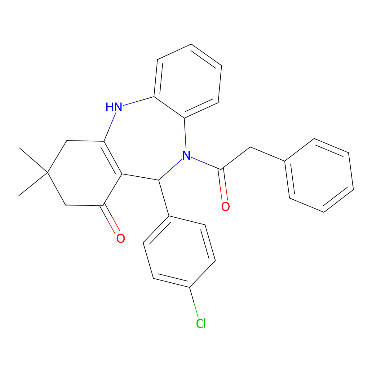 6-(4-Chlorophenyl)-9,9-dimethyl-5-(2-phenylacetyl)-6,8,10,11-tetrahydrobenzo[b][1,4]benzodiazepin-7-one molecular structure, CAS 312621-61-7