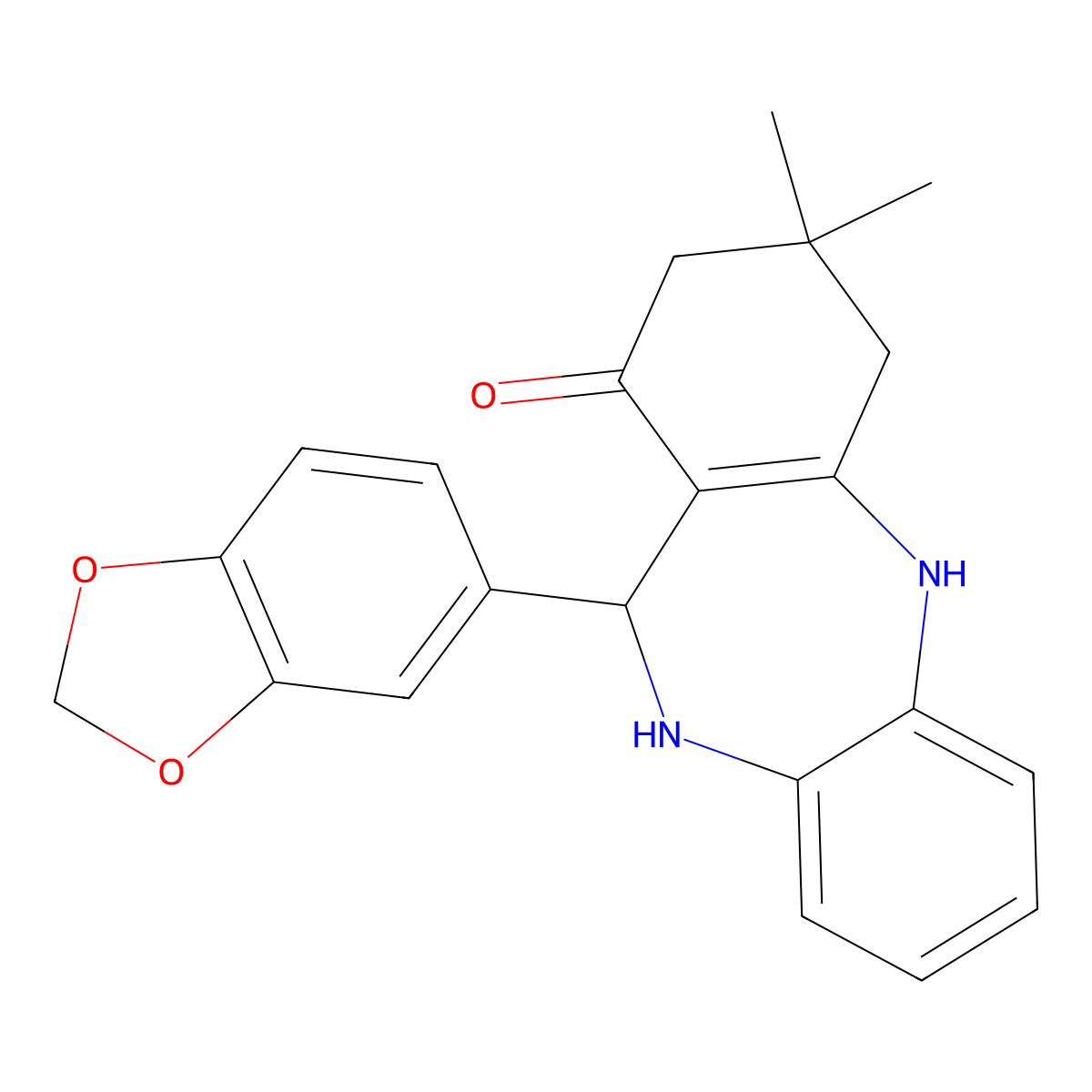 6-(1,3-benzodioxol-5-yl)-9,9-dimethyl-6,8,10,11-tetrahydro-5H-benzo[b][1,4]benzodiazepin-7-one molecular structure, CAS 312621-62-8