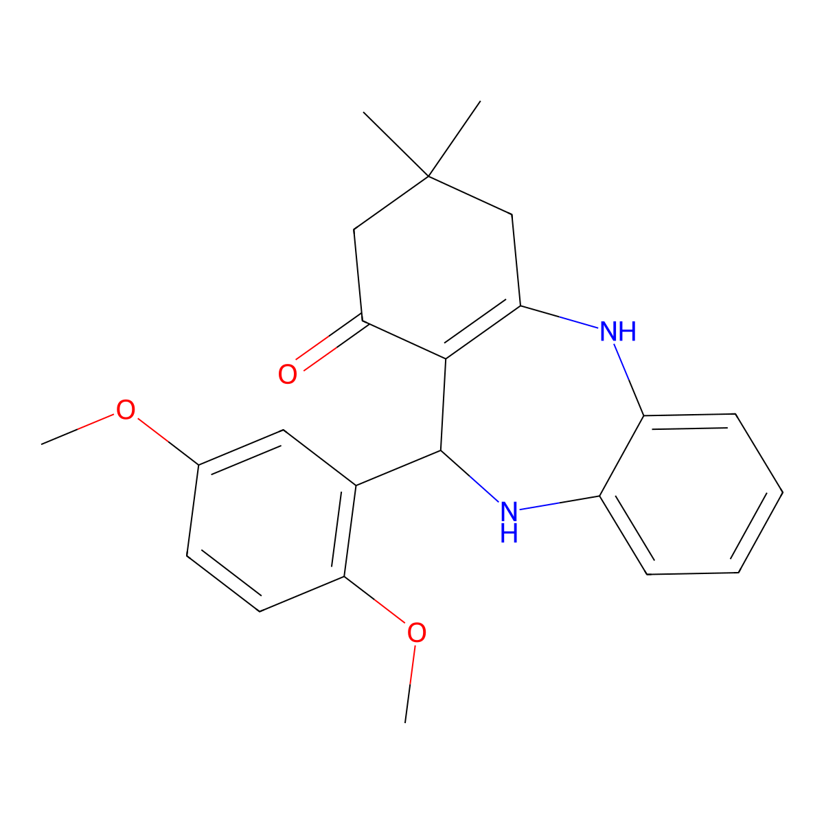 11-(2,5-dimethoxyphenyl)-3,3-dimethyl-2,3,4,5,10,11-hexahydro-1H-dibenzo[b,e][1,4]diazepin-1-one molecular structure, CAS 312621-63-9