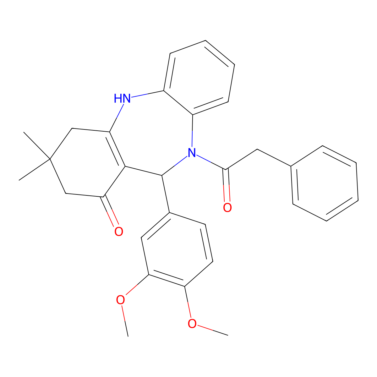 6-(3,4-Dimethoxyphenyl)-9,9-dimethyl-5-(2-phenylacetyl)-6,8,10,11-tetrahydrobenzo[b][1,4]benzodiazepin-7-one molecular structure, CAS 312621-66-2