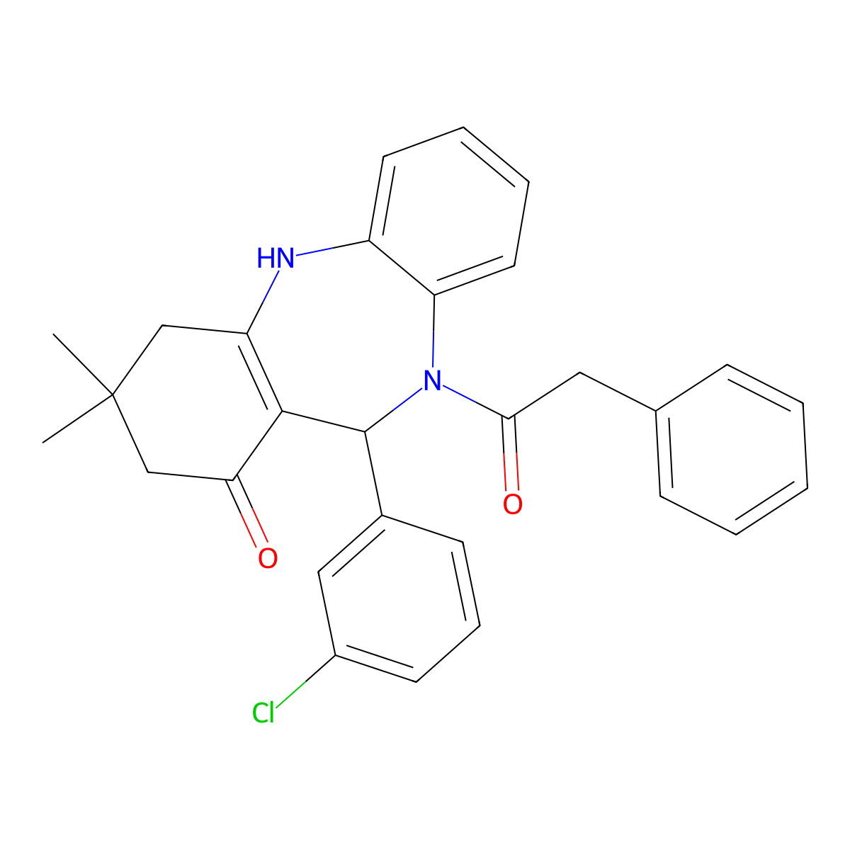 6-(3-Chlorophenyl)-9,9-dimethyl-5-(2-phenylacetyl)-6,8,10,11-tetrahydrobenzo[b][1,4]benzodiazepin-7-one molecular structure, CAS 312621-72-0