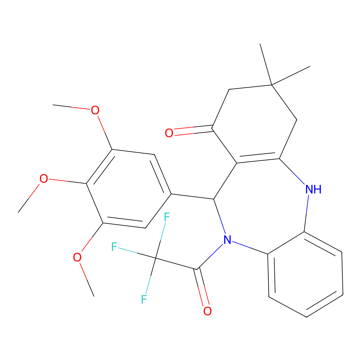 9,9-Dimethyl-5-(2,2,2-trifluoroacetyl)-6-(3,4,5-trimethoxyphenyl)-6,8,10,11-tetrahydrobenzo[b][1,4]benzodiazepin-7-one molecular structure, CAS 312621-74-2
