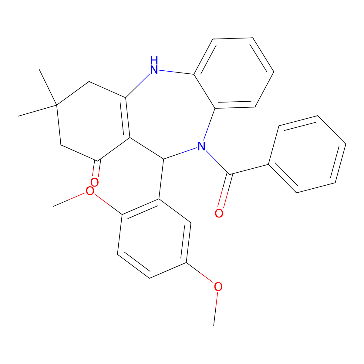 5-Benzoyl-6-(2,5-dimethoxyphenyl)-9,9-dimethyl-6,8,10,11-tetrahydrobenzo[b][1,4]benzodiazepin-7-one molecular structure, CAS 312621-82-2