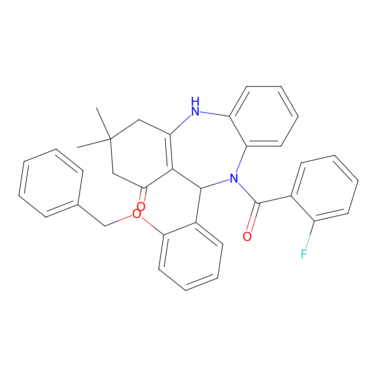 6-(2-Benzyloxyphenyl)-5-(2-fluorobenzoyl)-9,9-dimethyl-6,8,10,11-tetrahydrobenzo[b][1,4]benzodiazepin-7-one molecular structure, CAS 312621-89-9