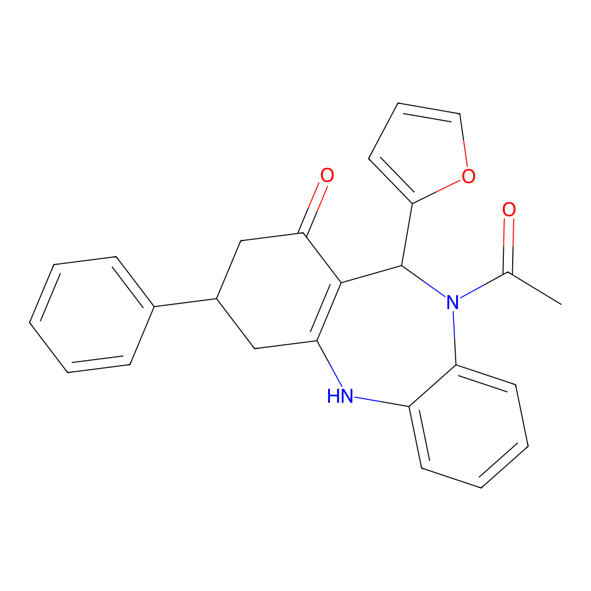 5-acetyl-6-(furan-2-yl)-9-phenyl-8,9,10,11-tetrahydro-6H-benzo[b][1,4]benzodiazepin-7-one molecular structure, CAS 312621-92-4