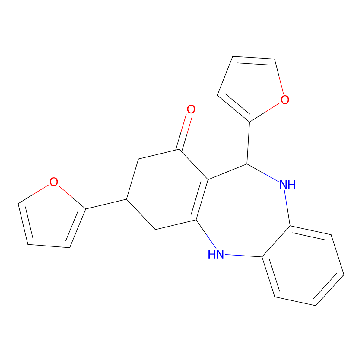 3,11-Di-furan-2-yl-2,3,4,5,10,11-hexahydro-dibenzo[b,e][1,4]diazepin-1-one molecular structure, CAS 312621-93-5