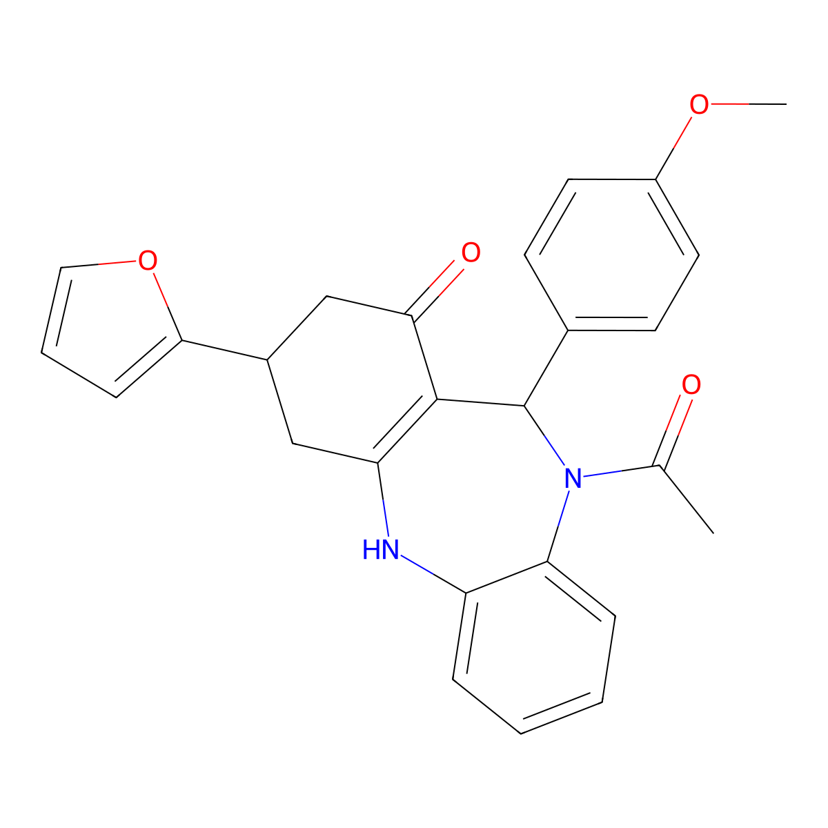 5-acetyl-9-(furan-2-yl)-6-(4-methoxyphenyl)-8,9,10,11-tetrahydro-6H-benzo[b][1,4]benzodiazepin-7-one molecular structure, CAS 312621-95-7