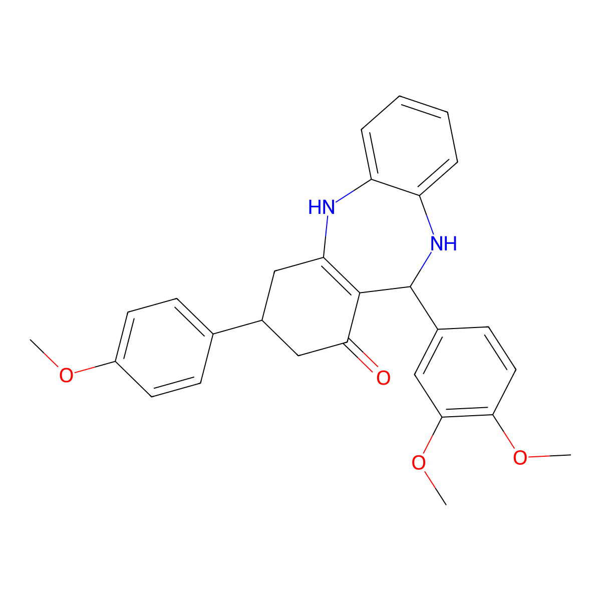 6-(3,4-Dimethoxyphenyl)-9-(4-methoxyphenyl)-5,6,8,9,10,11-hexahydrobenzo[b][1,4]benzodiazepin-7-one molecular structure, CAS 312621-97-9