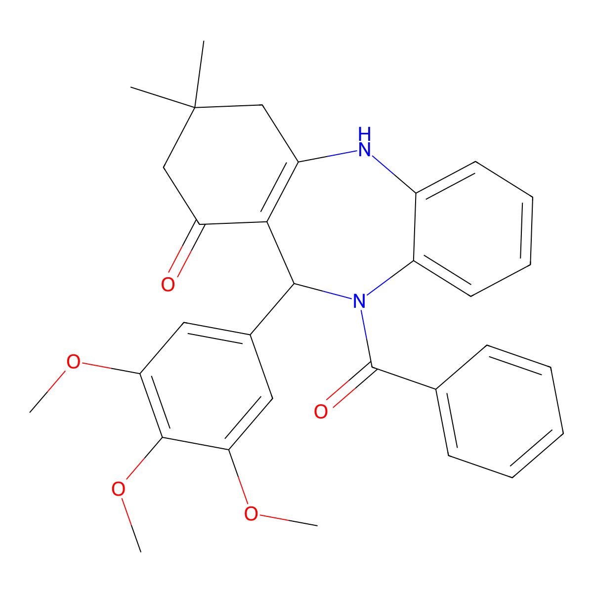 5-Benzoyl-9,9-dimethyl-6-(3,4,5-trimethoxyphenyl)-6,8,10,11-tetrahydrobenzo[b][1,4]benzodiazepin-7-one molecular structure, CAS 312622-00-7