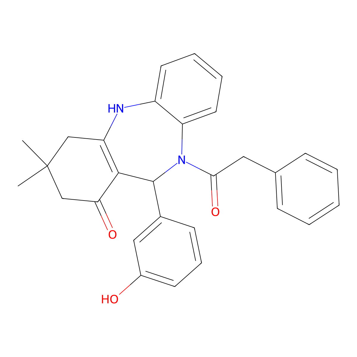 6-(3-Hydroxyphenyl)-9,9-dimethyl-5-(2-phenylacetyl)-6,8,10,11-tetrahydrobenzo[b][1,4]benzodiazepin-7-one molecular structure, CAS 312622-05-2