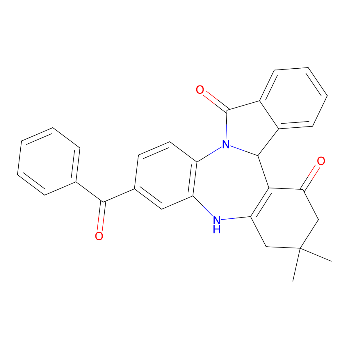 11-benzoyl-7,7-dimethyl-7,8-dihydro-4bH-dibenzo[2,3:5,6][1,4]diazepino[7,1-a]isoindole-5,15(6H,9H)-dione molecular structure, CAS 312622-08-5