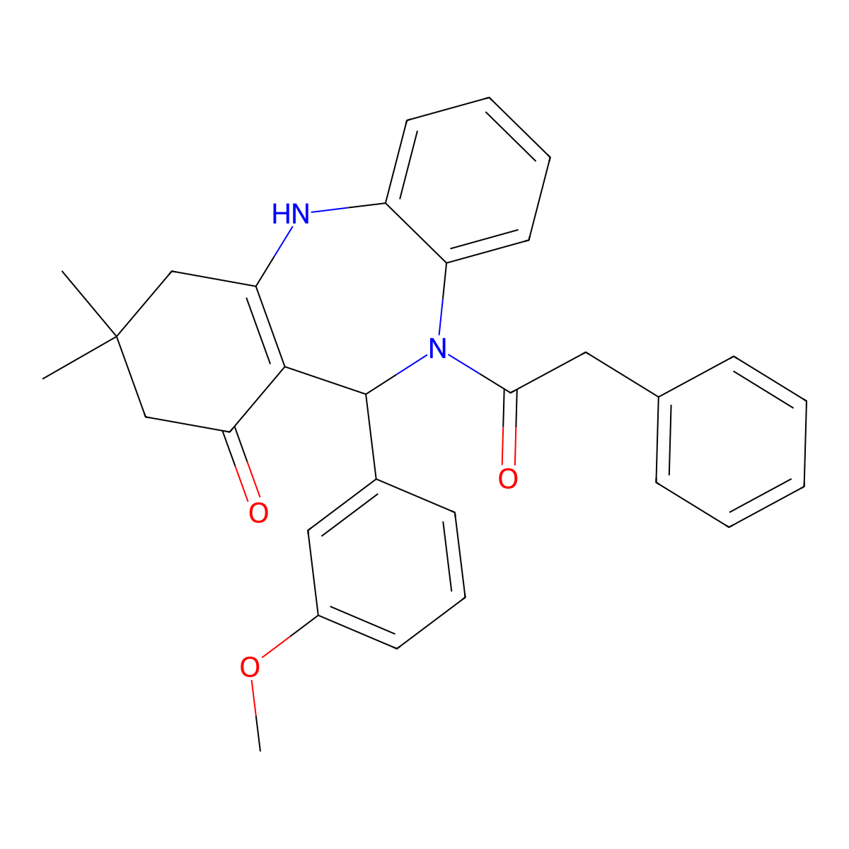 6-(3-Methoxyphenyl)-9,9-dimethyl-5-(2-phenylacetyl)-6,8,10,11-tetrahydrobenzo[b][1,4]benzodiazepin-7-one molecular structure, CAS 312622-11-0