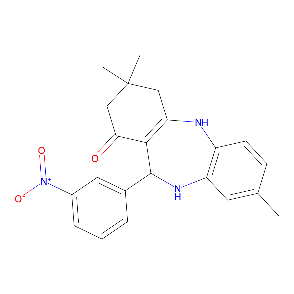 11-{3-nitrophenyl}-3,3,8-trimethyl-2,3,4,5,10,11-hexahydro-1H-dibenzo[b,e][1,4]diazepin-1-one molecular structure, CAS 312622-15-4