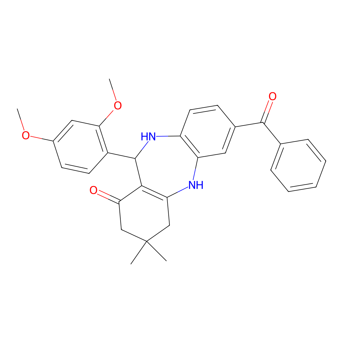 7-benzoyl-11-(2,4-dimethoxyphenyl)-3,3-dimethyl-2,3,4,5,10,11-hexahydro-1H-dibenzo[b,e][1,4]diazepin-1-one molecular structure, CAS 312622-16-5