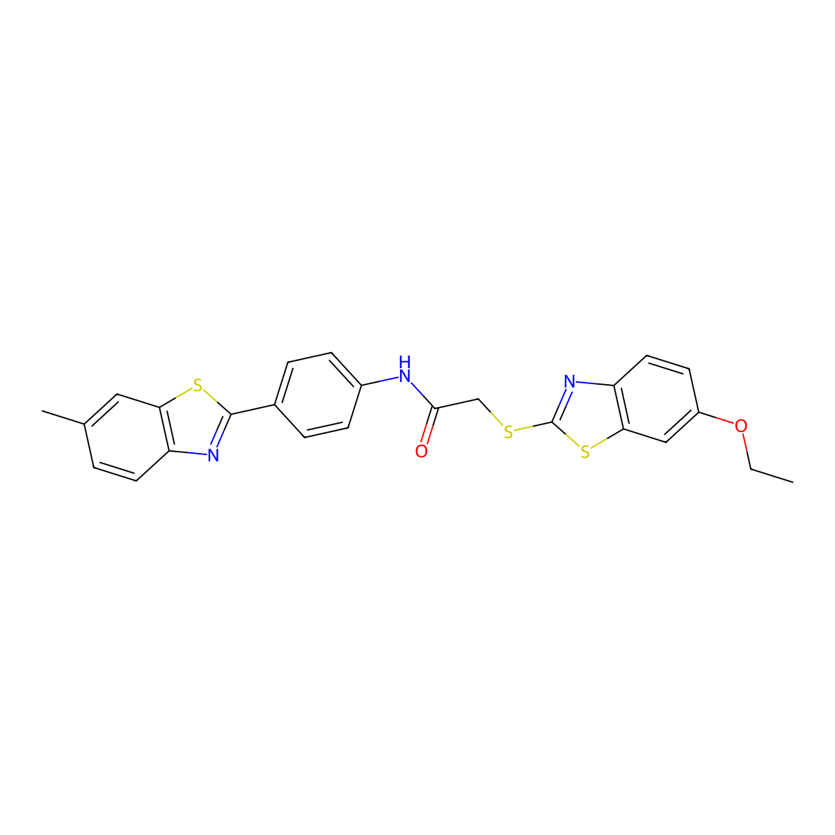 2-[(6-ethoxy-1,3-benzothiazol-2-yl)sulfanyl]-N-[4-(6-methyl-1,3-benzothiazol-2-yl)phenyl]acetamide molecular structure, CAS 312622-17-6