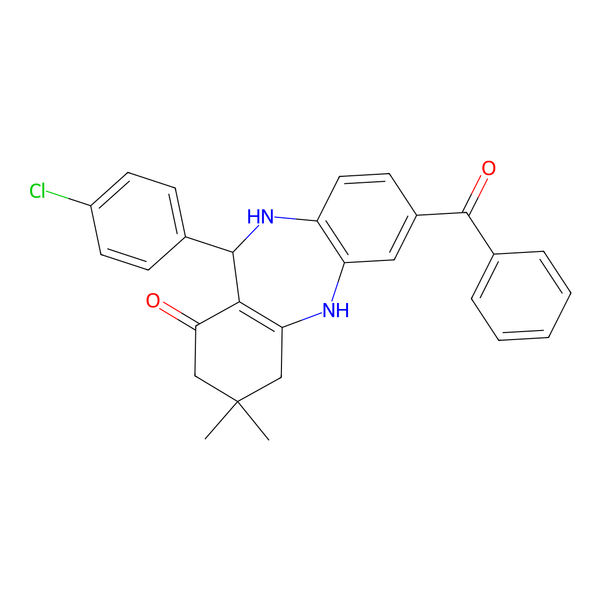 2-benzoyl-6-(4-chlorophenyl)-9,9-dimethyl-6,8,10,11-tetrahydro-5H-benzo[b][1,4]benzodiazepin-7-one molecular structure, CAS 312622-20-1