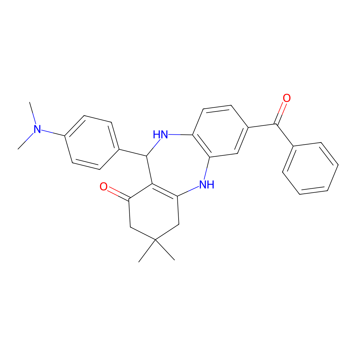 2-benzoyl-6-[4-(dimethylamino)phenyl]-9,9-dimethyl-6,8,10,11-tetrahydro-5H-benzo[b][1,4]benzodiazepin-7-one molecular structure, CAS 312622-23-4
