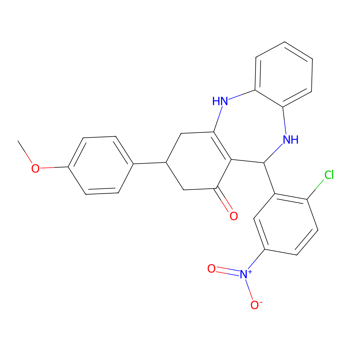 6-(2-Chloro-5-nitrophenyl)-9-(4-methoxyphenyl)-5,6,8,9,10,11-hexahydrobenzo[b][1,4]benzodiazepin-7-one molecular structure, CAS 312622-27-8