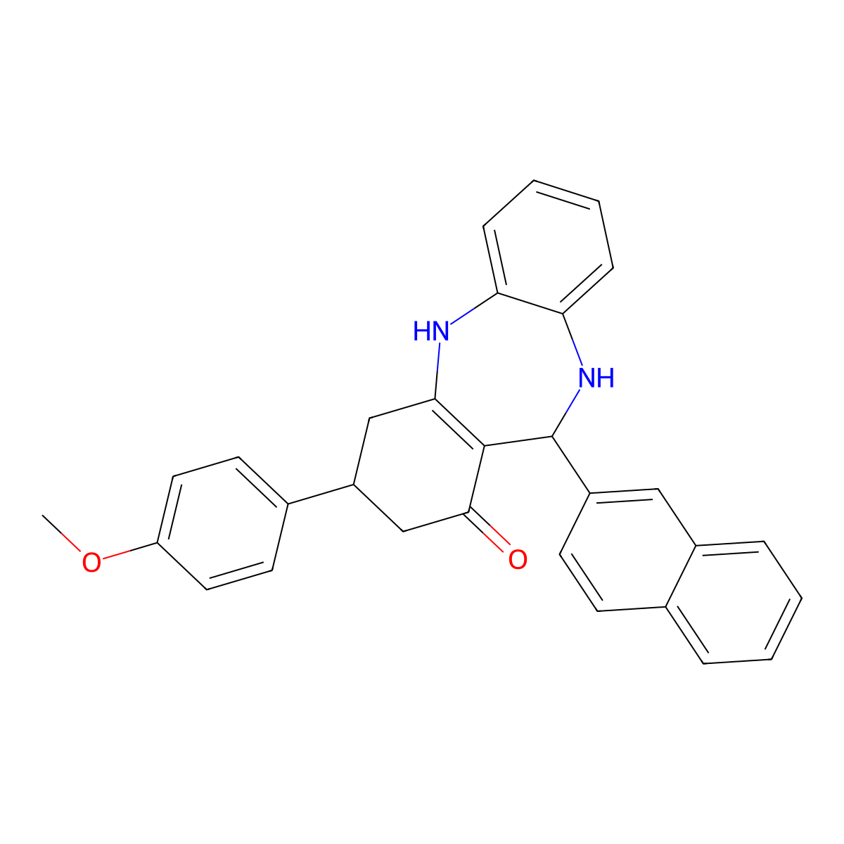 3-(4-methoxyphenyl)-11-(2-naphthyl)-2,3,4,5,10,11-hexahydro-1H-dibenzo[b,e][1,4]diazepin-1-one molecular structure, CAS 312622-28-9