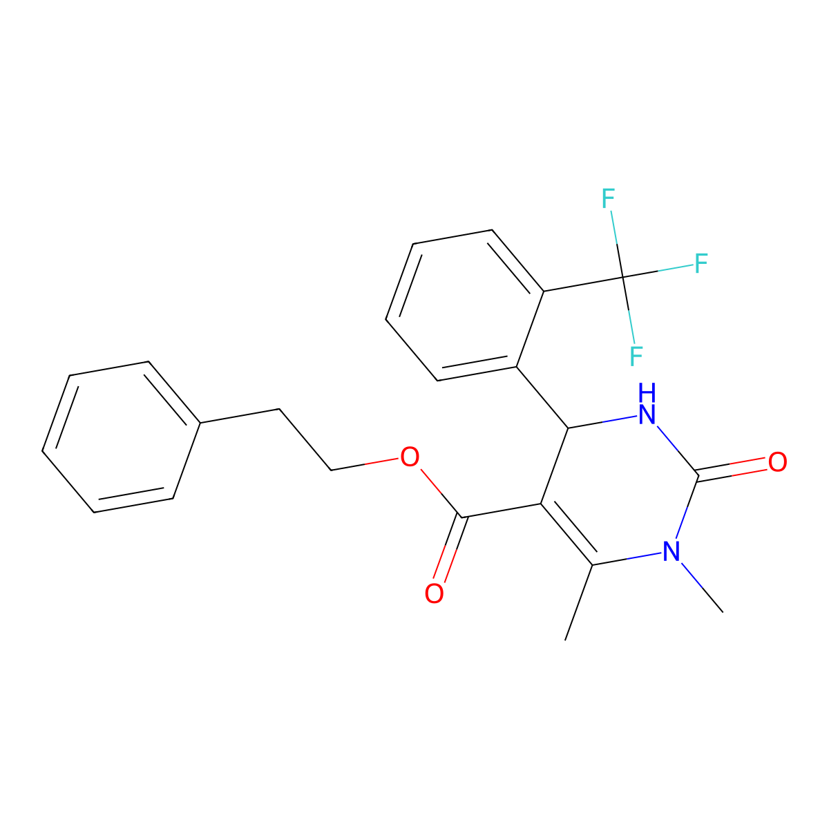 2-Phenylethyl 1,6-dimethyl-2-oxo-4-[2-(trifluoromethyl)phenyl]-1,2,3,4-tetrahydropyrimidine-5-carboxylate molecular structure, CAS 312622-31-4