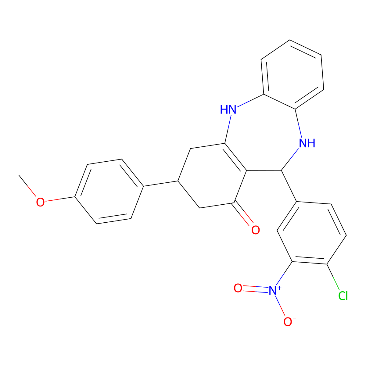 6-(4-Chloro-3-nitrophenyl)-9-(4-methoxyphenyl)-5,6,8,9,10,11-hexahydrobenzo[b][1,4]benzodiazepin-7-one molecular structure, CAS 312622-35-8